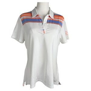 Adidas Womens Striped Golf Polo Shirt Size L Performance Country‎ Club Classic